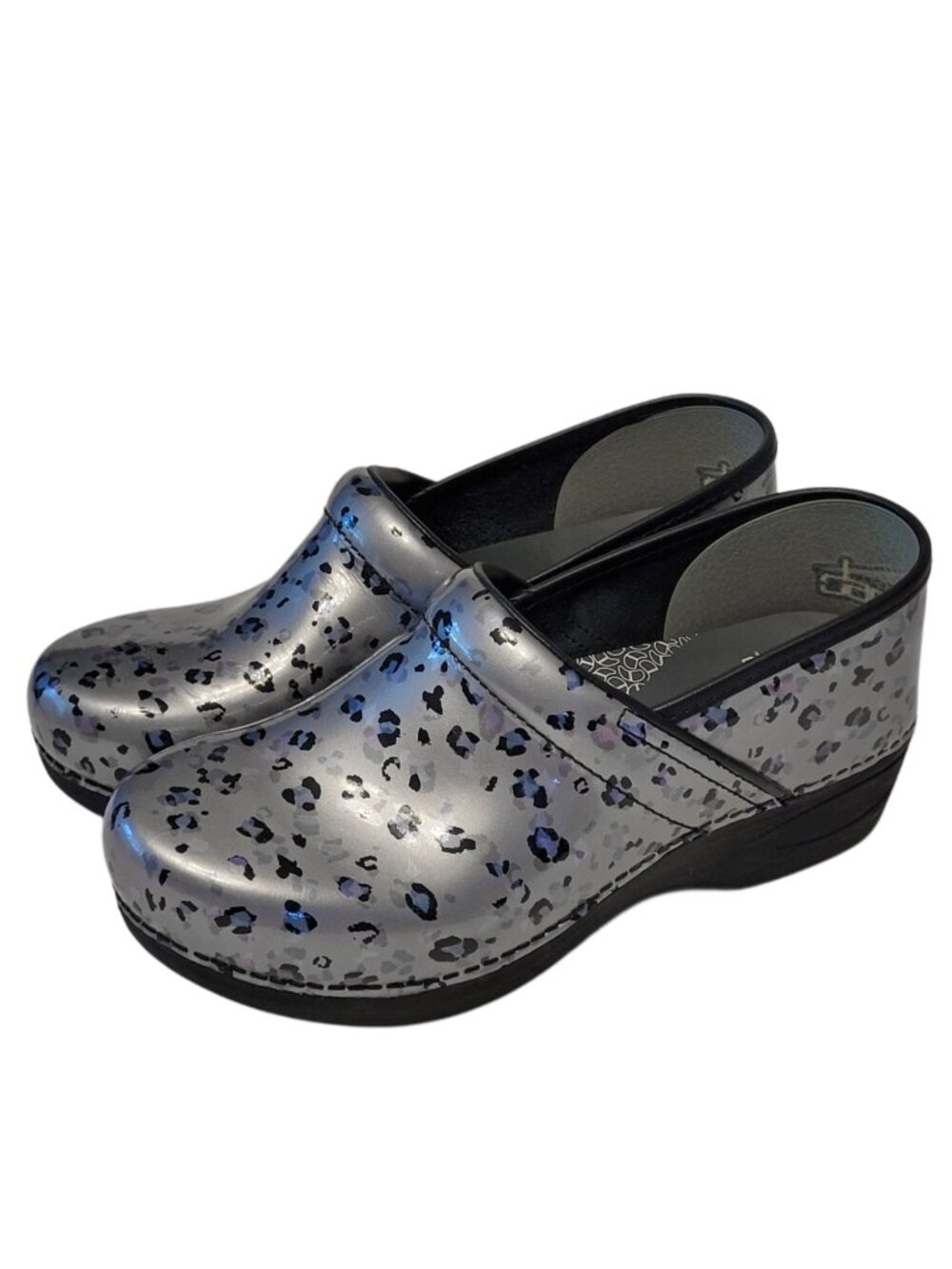 Dansko Women's XP 2.0 Grey Leopard Patent Leather Nursing Clogs 41